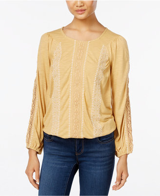 Style&Co. Style & Co. Petite Embroidered Lace-Detail Peasant Top, Created for Macy's