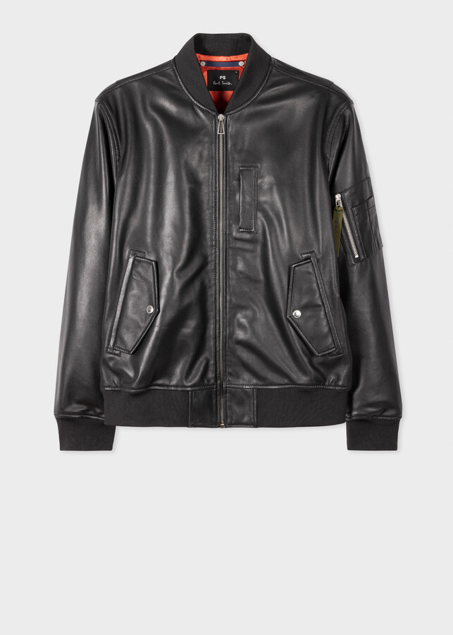 Paul Smith Black Leather Bomber Jacket ShopStyle