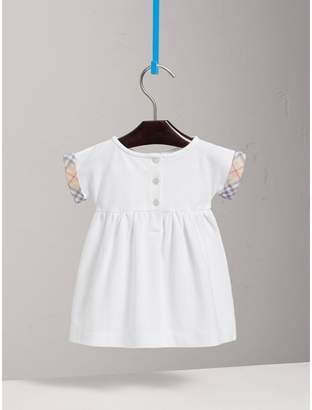 Burberry Short-sleeved Cotton Piqué Dress with Check Detail