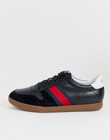 Thumbnail for your product : Polo Ralph Lauren camilo 2 leather trainer in black with stripe detail