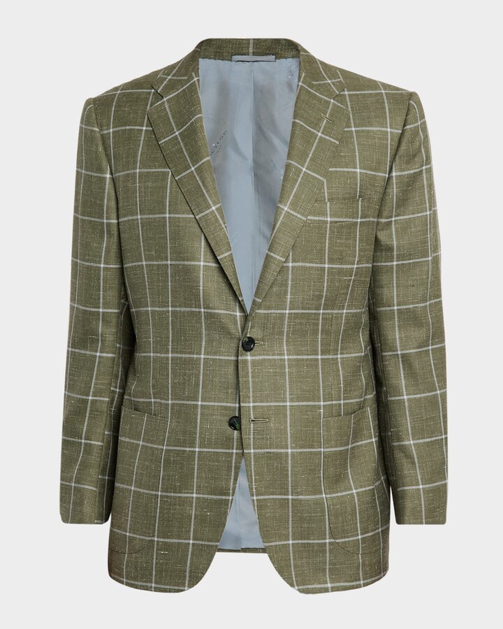 Kiton Men's Windowpane Check Patch-Pocket Sport Coat
