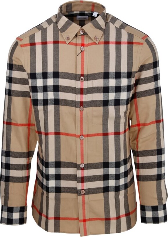 Burberry Checked Long-Sleeved Shirt - ShopStyle
