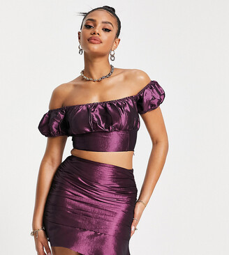 Collective the Label exclusive puff sleeve top in metallic plum - part of a  set - ShopStyle