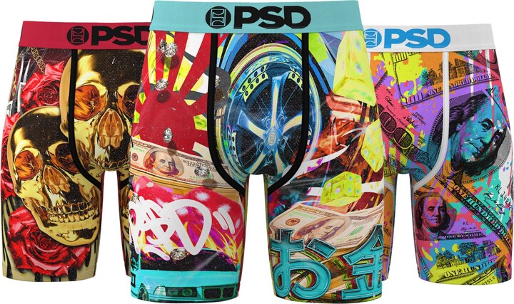 PSD Underwear PSD Men's Money Moves Boxer Briefs - 3 Pack, Small, Multi