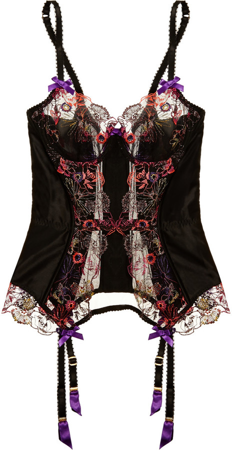 Agent Provocateur Zuri Embroidered Tulle and Silk Basque - ShopStyle ...