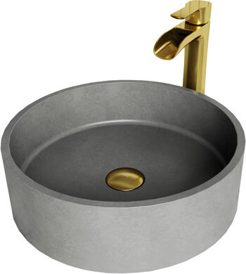 VIGO BrightonPalermo Gothic 15" L x 15" W x 5" H Round Concrete Vessel Bathroom Sink with 11" H Faucet
