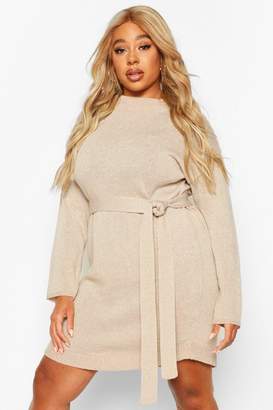 boohoo Plus Belted Slouchy Jumper Dress