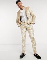 Thumbnail for your product : Twisted Tailor suit jacket with gold floral flock in champagne