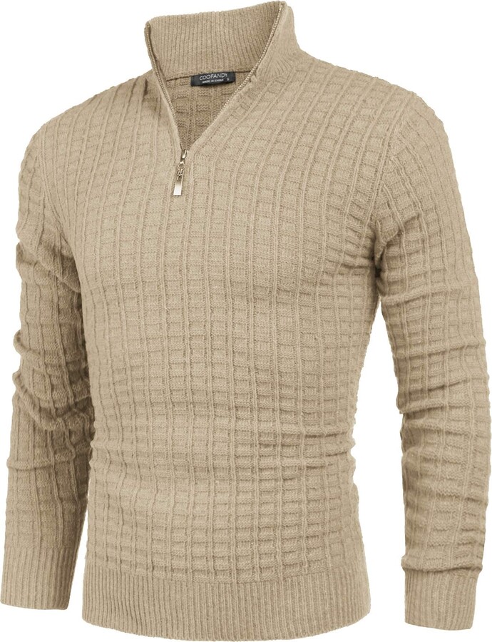COOFANDY Men's Quarter Zip Sweater Slim Fit Casual Knitted Turtleneck