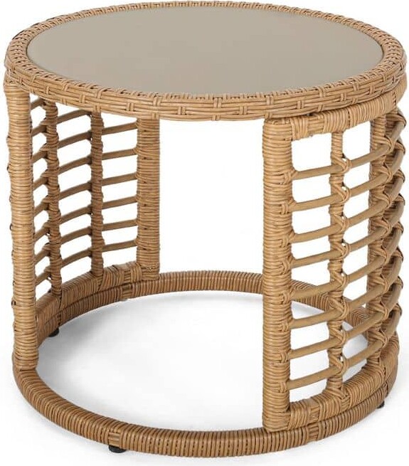 Miscool Avex Brown Round Rattan 16.25 in. H Outdoor Side Table