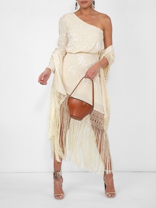one shoulder tassel dress