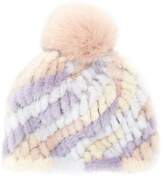 Thumbnail for your product : Jocelyn Savage Love Pastel Stripe Mink & Fox Fur Pom-Pom Beanie