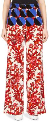 Dries Van Noten Women's Oversize Printed Velvet Wide-Leg Pants - Red-white, Size 42 (8)