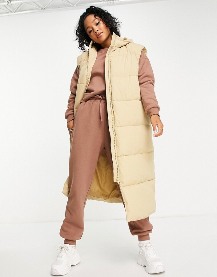 ASOS DESIGN oversized longline gilet puffer jacket in camel