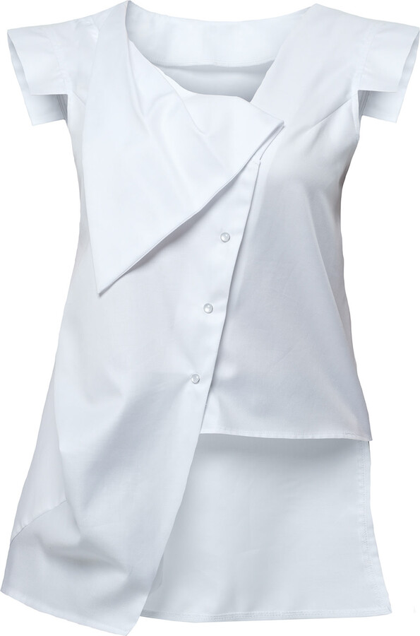 Metamorphoza Asymmetrical Buttoned Top In White