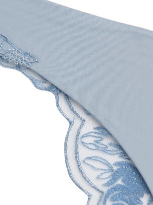 La Perla Beatrice Floral-embroidered Tulle Brazilian Briefs - Blue