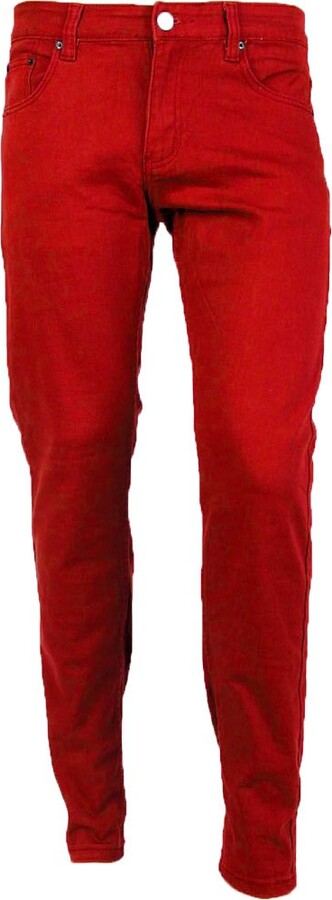 VICTORIOUS Mens Skinny Fit Color Jeans-32x30-Bright Red - ShopStyle