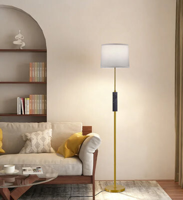 Jane Modern Floor Lamp,Standing Lamp With Linen Lampshade, Remote And Foot Switch, With Dimmable Bulb