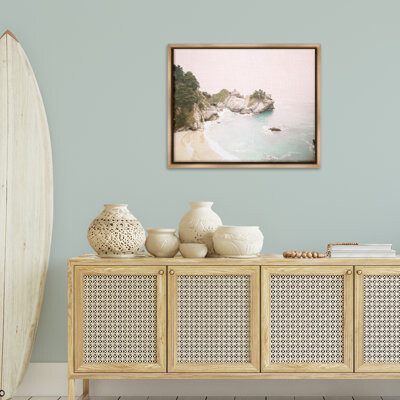 Highland Dunes McWays Falls Seascape Brown Framed Floater Canvas Wall Art by Sisi and Seb