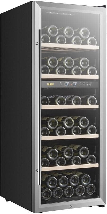 Lanbo Dual Zone Wine Cooler 20 in. 64 Bottle Freestanding Cellar Cooling Unit in Stainless Steel
