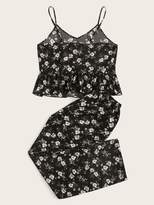 Thumbnail for your product : Shein Floral Print Ruffle Cami Pajama Set