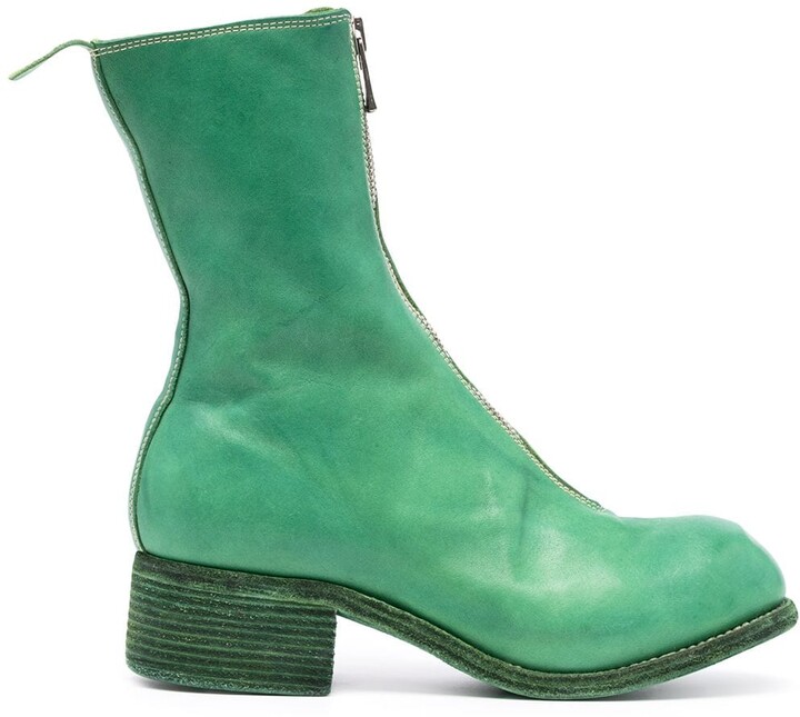 green leather boots