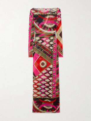 Pucci Vivara Printed Tulle Maxi Dress - Red - ShopStyle