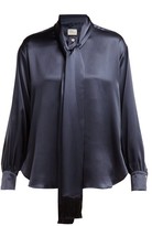 Thumbnail for your product : Hillier Bartley Tie-neck Silk-satin Blouse - Navy