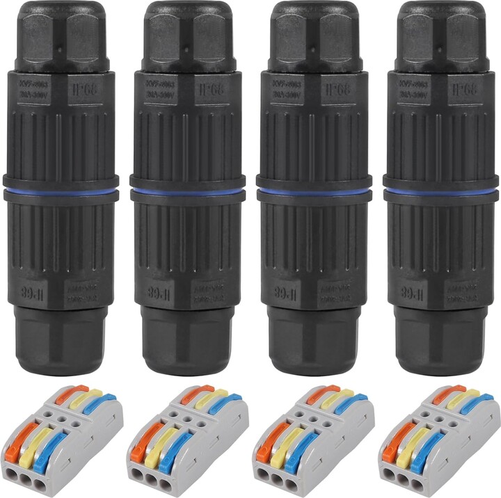AOKIN 4PCS Waterproof Junction Box, 3 Way Outdoor Electrical Cable Connector, IP68 Waterproof Wire Connector Cable Range Ø 3.5-10mm