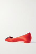 Thumbnail for your product : Manolo Blahnik Hangisiflat Embellished Satin Point-toe Flats - Red