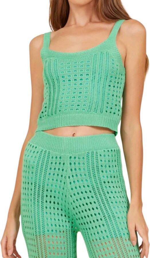 Surf.Gypsy Knit Cropped Tank Top In Green