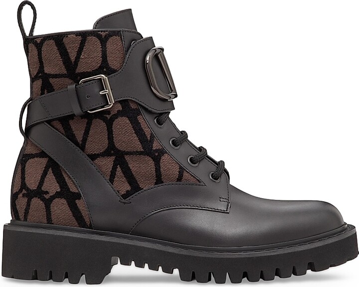 Valentino Garavani Women's VLogo Signature 35MM Combat Boots in Calfskin - Fondant Black - Size 7