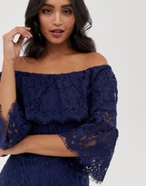 Thumbnail for your product : Paper Dolls off the shoulder all over lace pencil dress