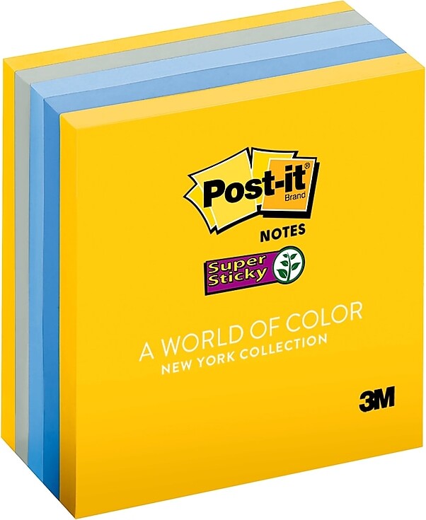 Post-it Super Sticky Notes, 3" x 3", New York Collection, 100 Sheet/Pad, 5 Pads/Pack (654-5SSNY)