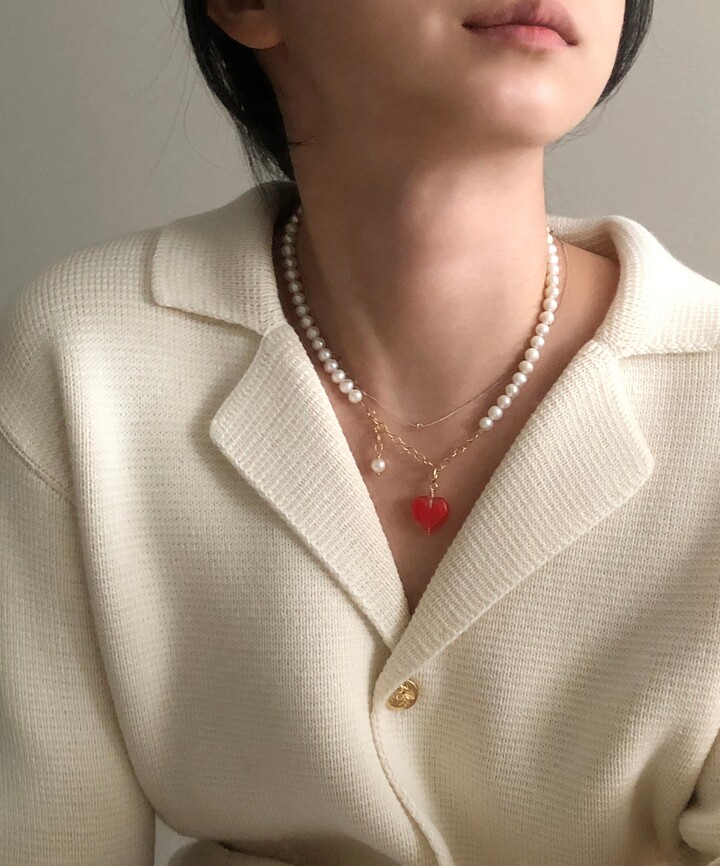 Freshwater Pearl Necklace, 14K Gold Filled Chain, Heart Charm