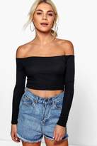 Thumbnail for your product : boohoo Rib Off The Shoulder Long Sleeve Crop
