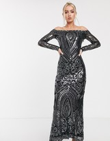 Thumbnail for your product : Goddiva bandeau maxi dress in charcoal sequin