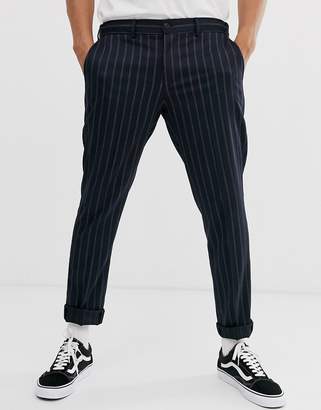 Selected twin pin stripe trousers in navy