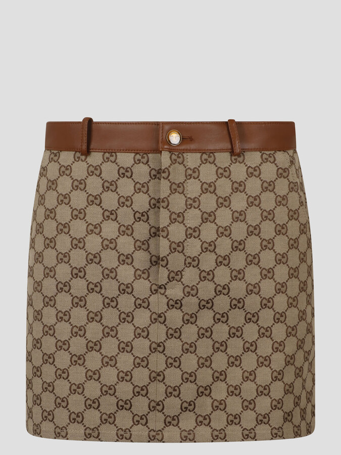 Gucci GG Monogram Canvas Leather Piping Skirt Size IT 40/ US 4