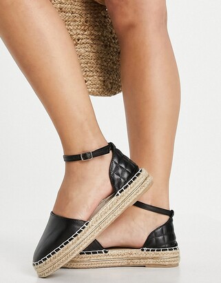 New Look quilted back strap espadrille in black