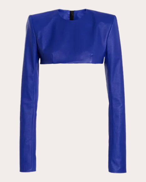 LaQuan Smith Leather Long-Sleeve Crop Top