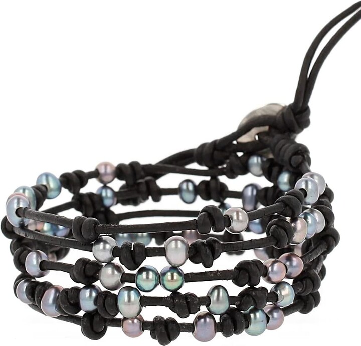 Details about   CHAN LUU African Opal Mineral Stone Pearl Beaded Silver Single Wrap Bracelet 