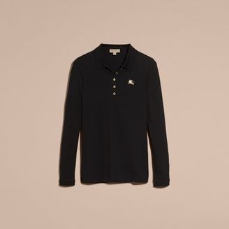 Burberry Long-sleeved Stretch Cotton Piqué Polo Shirt