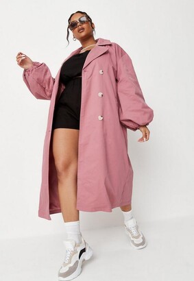 Missguided Plus Size Pink Balloon Sleeve Belted Midaxi Trench Coat -  ShopStyle
