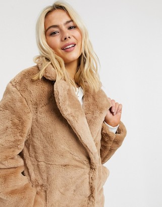 New Look faux fur coat in camel