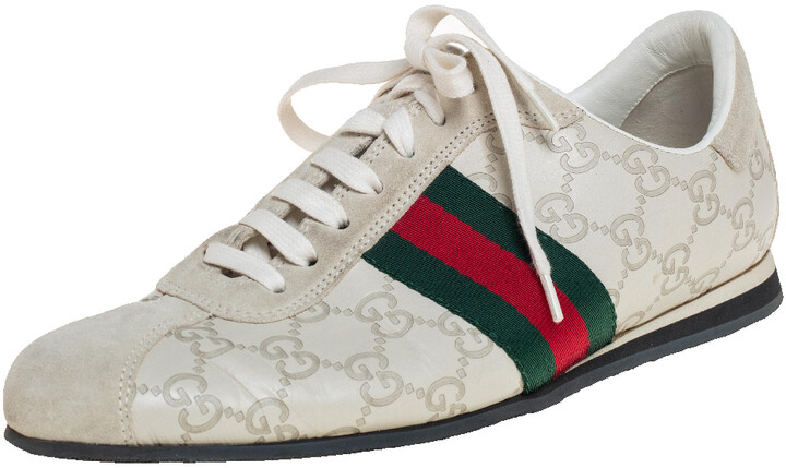 Gucci White Guccissima Leather And Suede Web Detail Low Top Sneakers Size  42.5 - ShopStyle