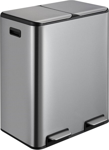 Fulvari 16-GallonDual-CompartmentStainlessSteelTrashCanwithPedalRemovableInnerBuckets&Soft-CloseLidforHomeSliver