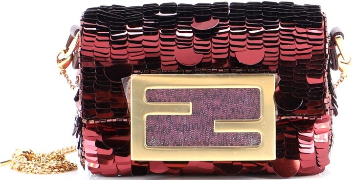 Fendi Chain Baguette Charm Bag Sequins Nano