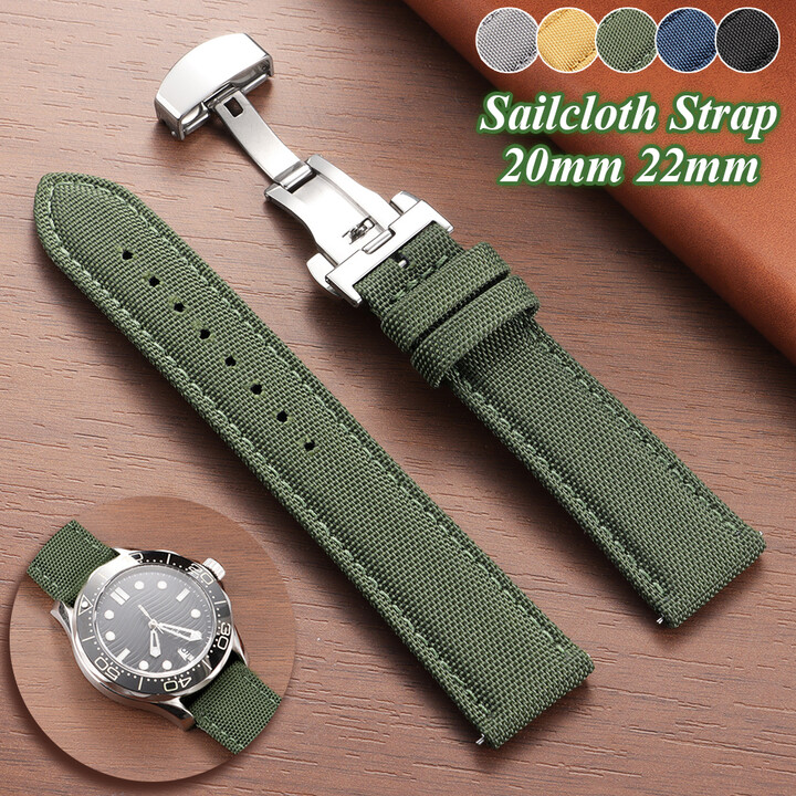 HQstrap 20mm 22mm Sailcloth Watch Strap with Butterfly Buckle Two-Sided Nylon Watchband for Seiko Quick Release Sport Belt for Women Men