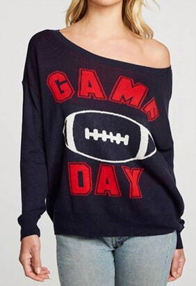 Chaser Long Sleeve Wide Neck Game Day Pullover in Navy
